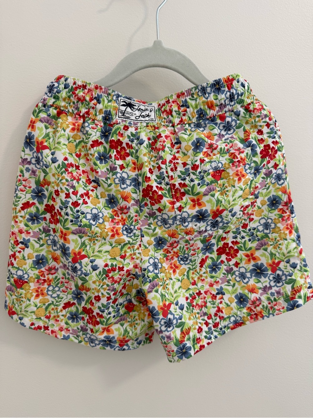 Janie and Jack Boys Floral Swim Trunks - White, Blue, Red, Yellow, Green Size 6 - Picture 2 of 4